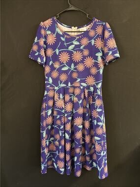LuLaRoe Women's Floral Print Dress A Line Short Sleeve Scoop Neck Size L Pockets